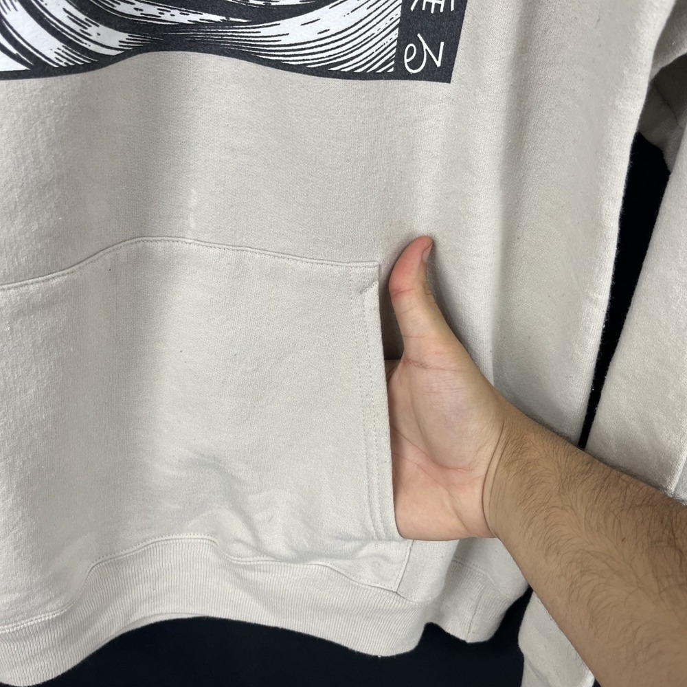 GUC Artist Union Clothing Co Beige Great Wave Tokyo Japanese Graphic Hoodie S - Picture 3 of 7